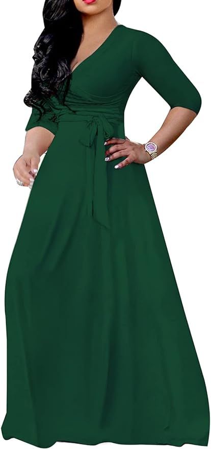 Plus Size Dress for Women Sexy V Neck Long Maxi Dresses Casual Loose Party Dress | Amazon (US)