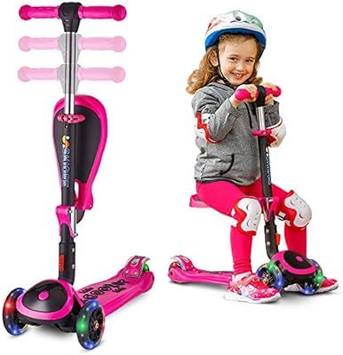 S SKIDEE Scooter for Kids with Folding/Removable Seat – Adjustable Height, 3 LED Light Wheels, ... | Amazon (US)