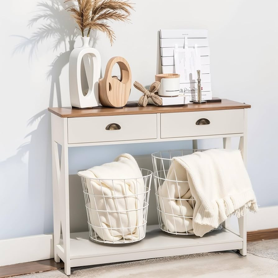 PHI VILLA Entryway Table - Farmhouse Narrow Console Table for Living Room/Hallway, Ivory White So... | Amazon (US)