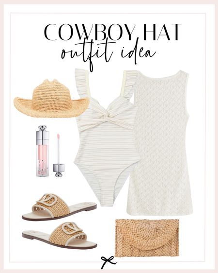 Absolutely love this spring break outfit idea with a straw cowboy hat. This target one-piece and Abercrombie cover up are perfect with the straw hat, bag, and these designer sandals. 

#LTKtravel #LTKstyletip #LTKswim