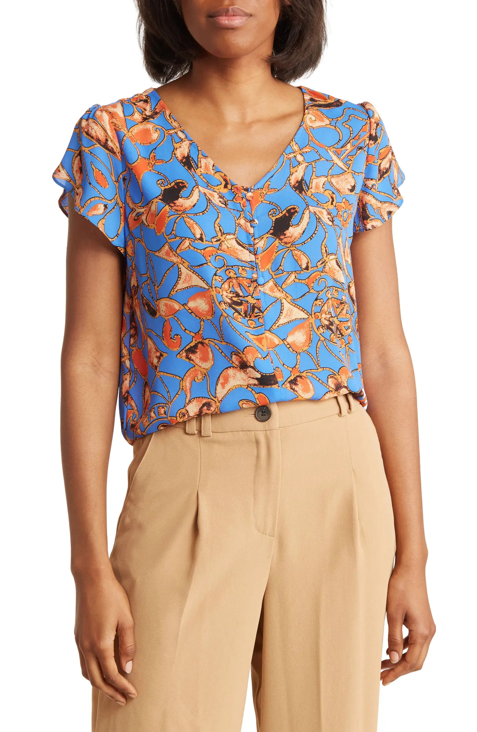 Button Front Short Sleeve Blouse | Nordstrom Rack