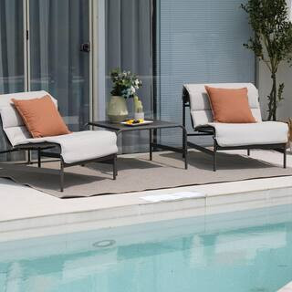 3-Piece Metal Outdoor Bistro Set Outdoor Chaise Lounge Chairs and Table Set with Removable Cushions | The Home Depot