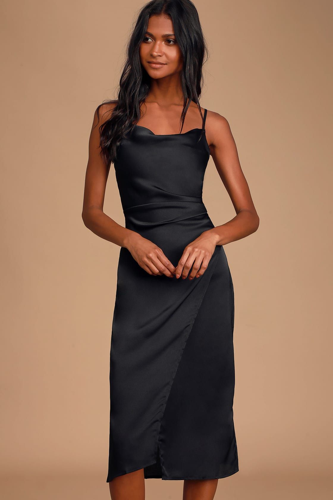 Hollywood Woman Black Satin Midi Dress | Lulus (US)
