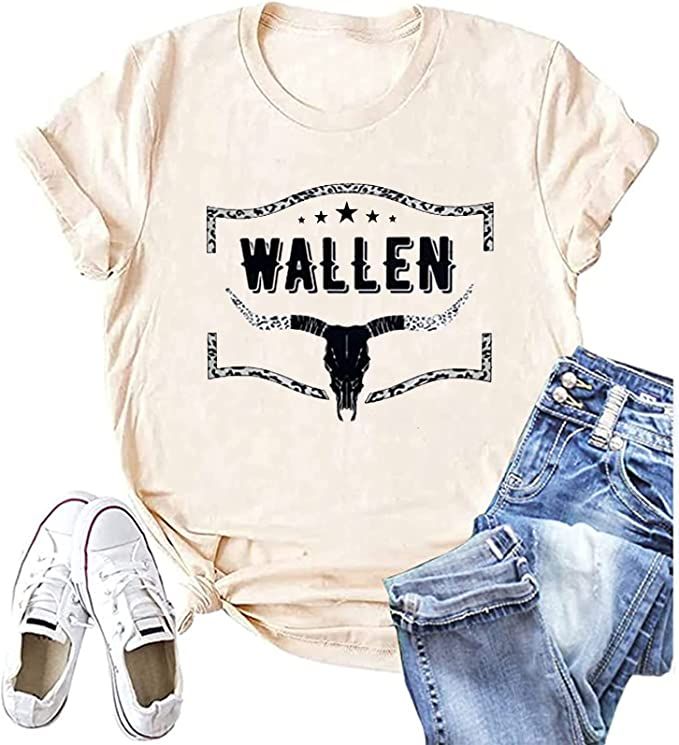 Retro Steer Skull Western T-Shirt Women Vintage Country Music Shirt Cute Cowgirl Graphic Cowboy T... | Amazon (US)