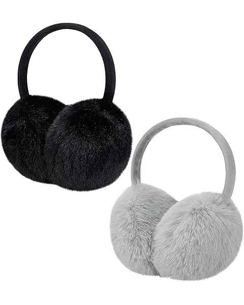 Winter Ear Muffs Women Fuzzy Earmuffs Faux Fur White Ear Warmers Girls Black Warm Ear Covers Fluf... | Amazon (US)