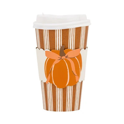 Striped Bow Pumpkin Pink To Go Cups (8ct 16oz) | My Mind's Eye