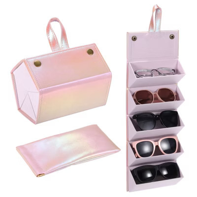 Unique Bargains Portable Leather Travel Sunglasses Eyewear Accessories Organizer Pink | Target