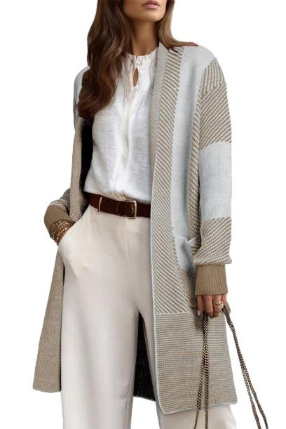 DOKOTOO Ladies Sweaters Color Block Cardigans for Women Long Open Front Oversized Knit Outwear wi... | Walmart (US)