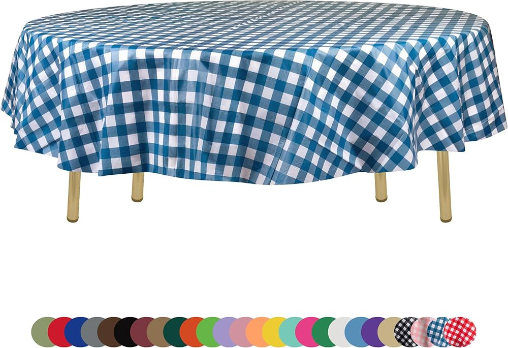 ZIMPLEWARE Premium Blue Gingham Checkered Plastic Table Cloth Disposable (6 Pack) Round Tableclot... | Amazon (US)