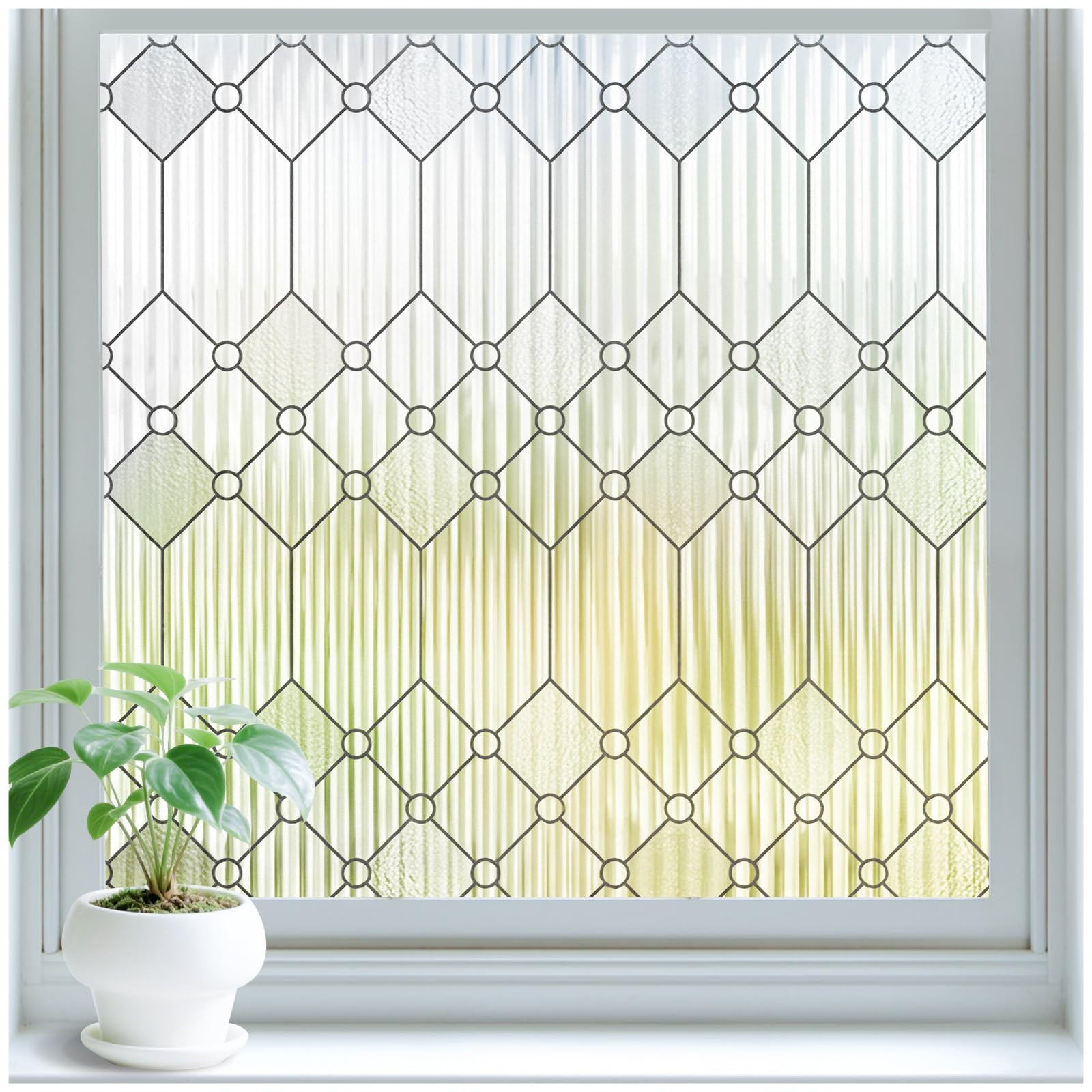 SUNBABY Reeded Glass Window Privacy Film, Frosted Glass Window Film for Bathroom & Front Door, Static Cling Decorative 3D Window Stickers Day and Night Privacy Sun Heat Blocking (17.5 x 78.7 Inch) | Amazon (US)