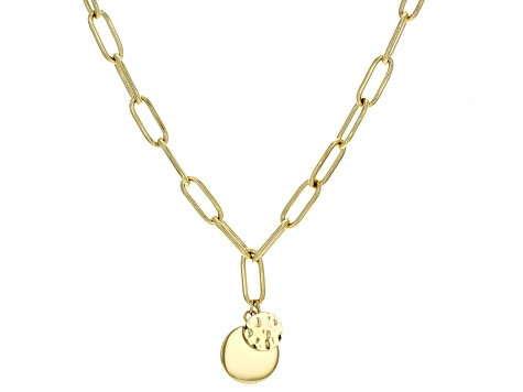 Gold Tone Stainless Steel Paperclip 18 Inch Necklace With Disc Charm | JTV Jewelry