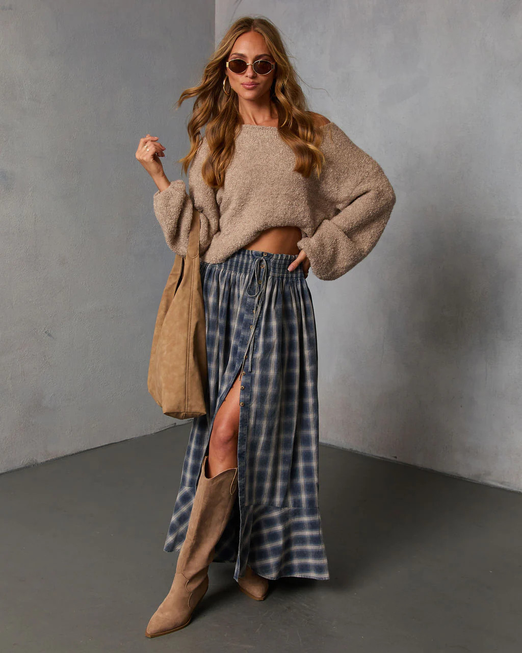 Gesibella Ruffle Hem Plaid Maxi Skirt | VICI