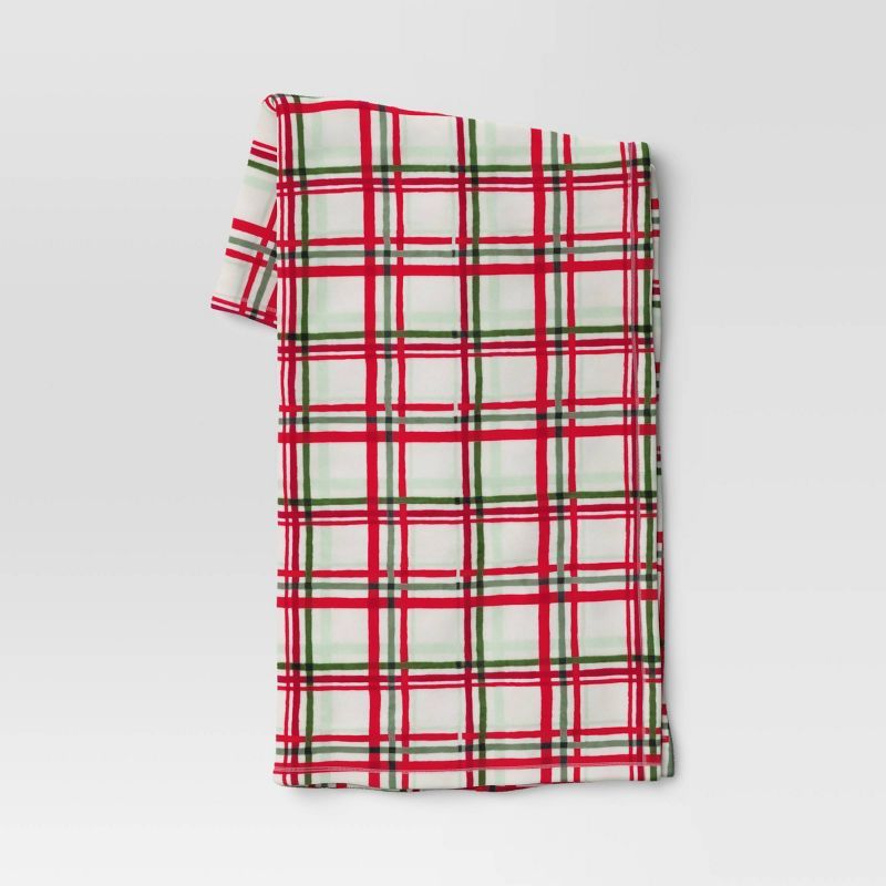 Plaid Printed Plush Christmas Throw Blanket Ivory - Wondershop™ | Target