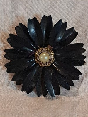 Vintage Signed Trifari Black Metal Flower Brooch | eBay US