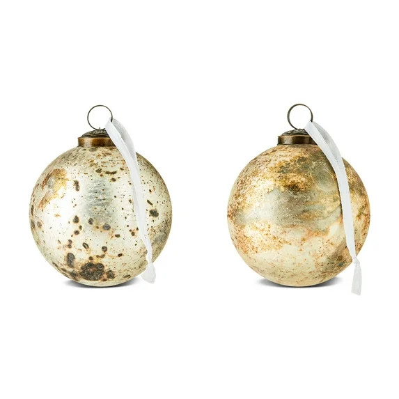 2 Count Gold Glass Ball Christmas Ornaments with Antique Finish, 4", by Holiday Time | Walmart (US)