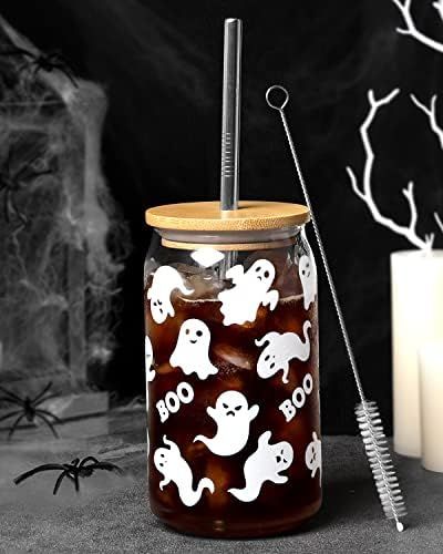 Amazon.com: Halloween Ghosts Beer Can Glass Fall Iced Coffee Glass 16 OZ Spooky Mason Drinking Ja... | Amazon (US)