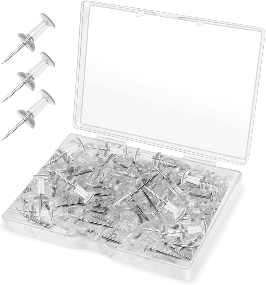 Clear Thumb Tacks for Wall 100- Pack - Clear Plastic Head Thumbtacks with Steel Point - Push Pins... | Amazon (US)