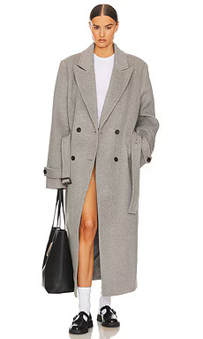 Helsa Bold Shoulder Long Coat in Grey from Revolve.com | Revolve Clothing (Global)