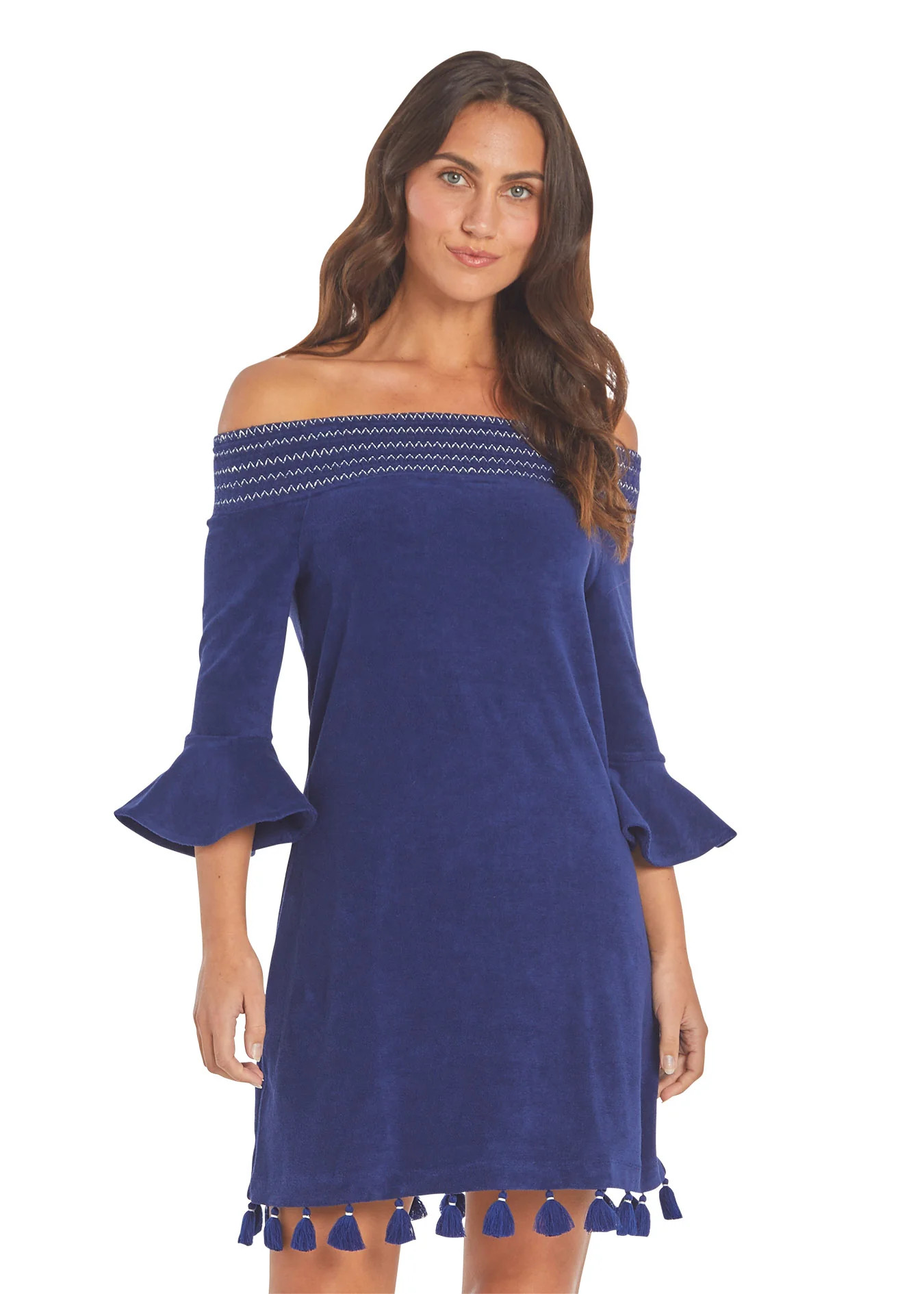 Navy Terry Off the Shoulder Dress | Cabana Life