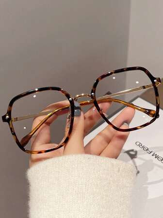 1pc Women's Square TR Frame Metal Temple Personality Clear Lens Glasses | SHEIN