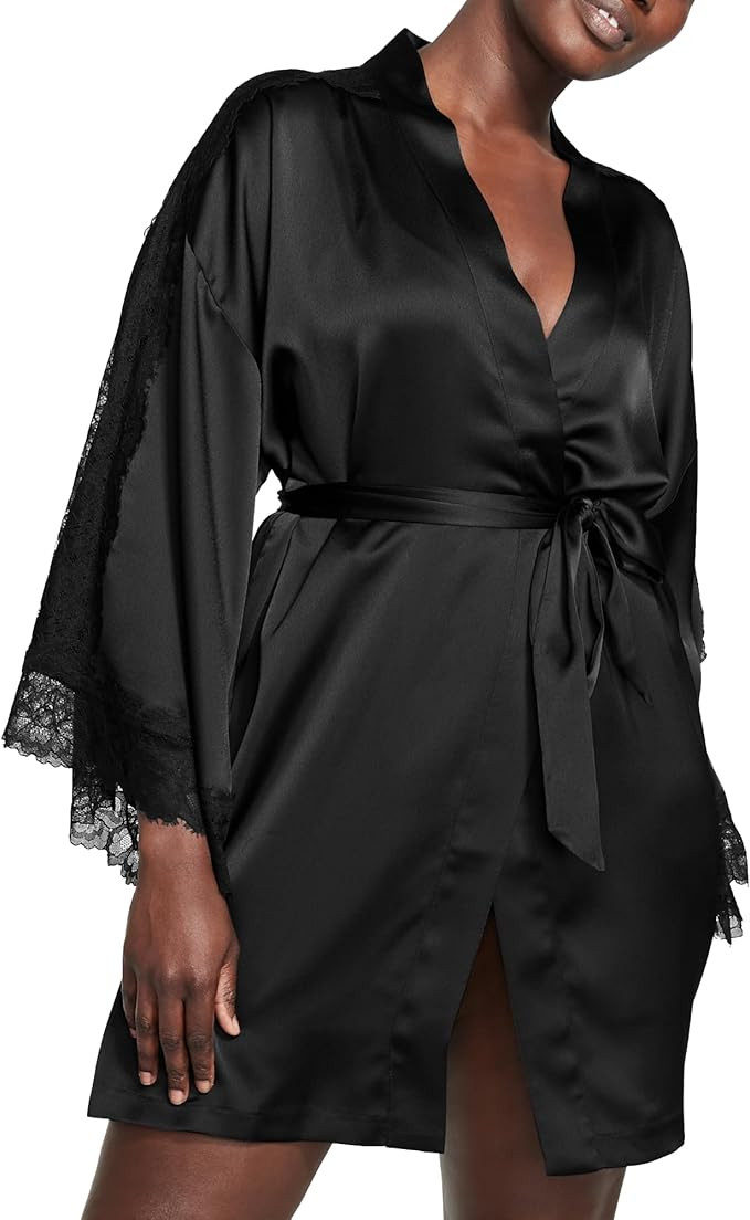 Victoria's Secret Luxe Satin Jacquard Lace Inset Robe, Women's Sleepwear (XS-XXL) | Amazon (US)