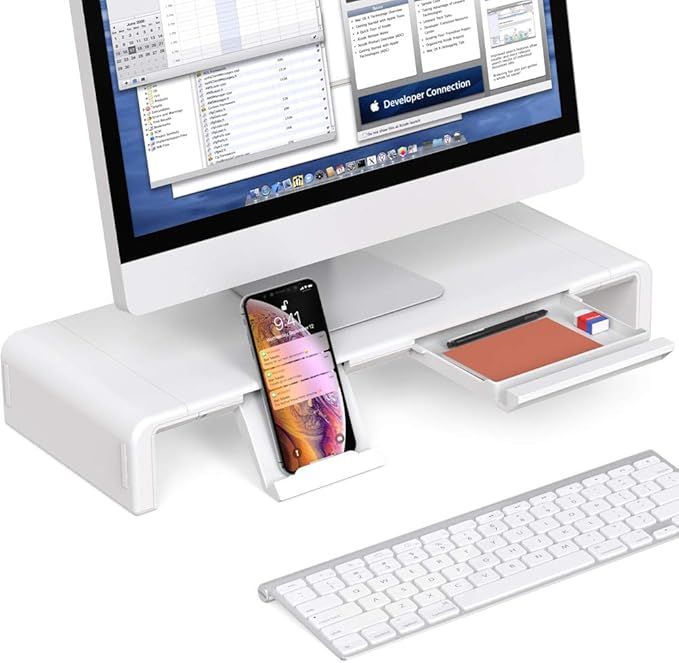 Foldable Monitor Stand Riser, Computer Laptop Riser Shelf with Organizer Drawer, Adjustable Lengt... | Amazon (US)