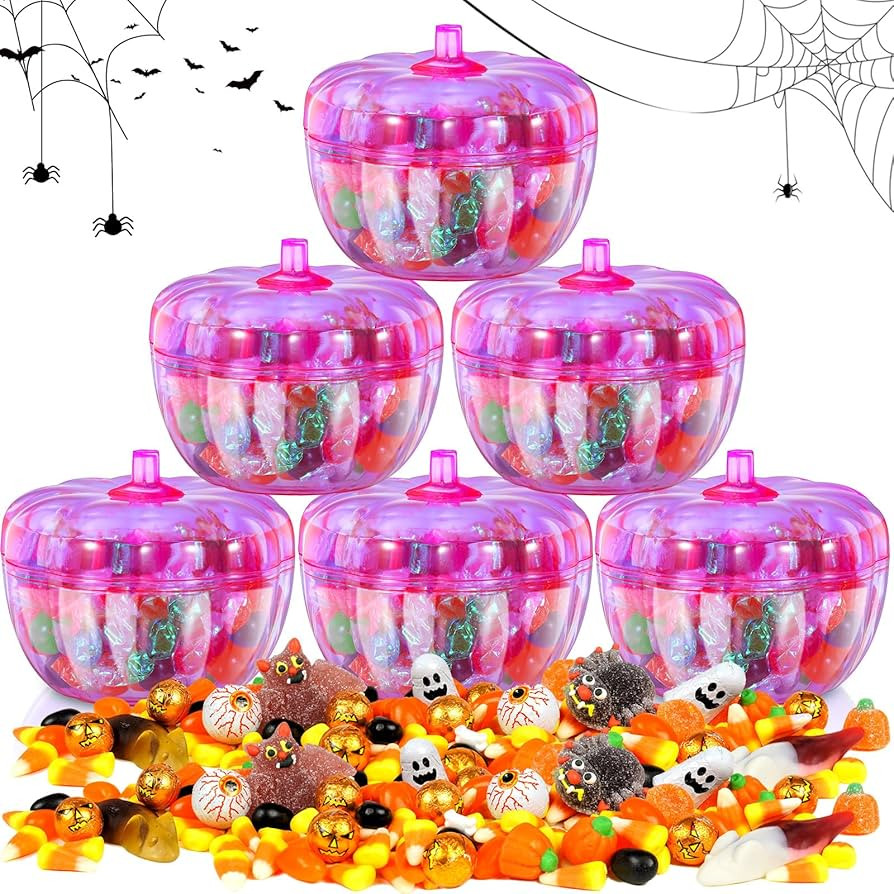 Sliner 6 Pieces Halloween Pumpkin Candy Bowl Pumpkin Shaped Snack Jar Plastic Candy Jars Hallowee... | Amazon (US)