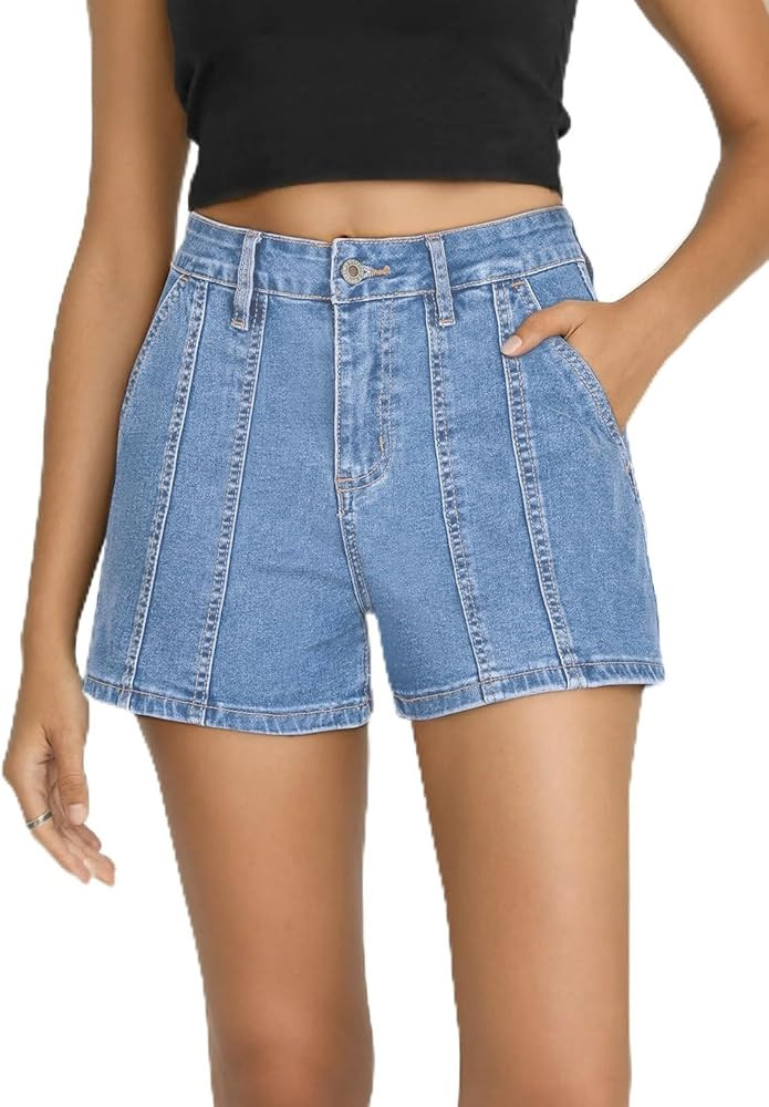 Sidefeel Womens Jean Shorts High Waisted Stretchy Trendy Seamed Front Causal Summer Loose Denim S... | Amazon (US)