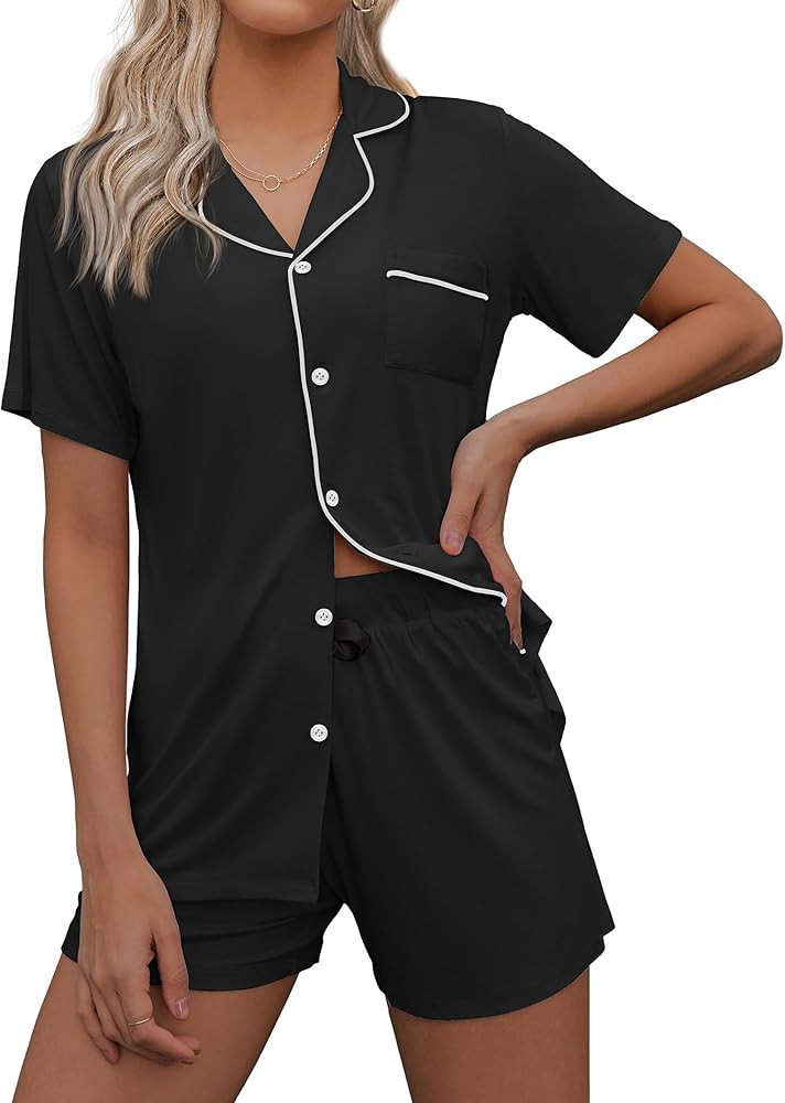 Ekouaer Pajamas Set for Women Short Sleeve Sleepwear Notch Collar Button Down Nightwear Soft Pjs ... | Amazon (US)