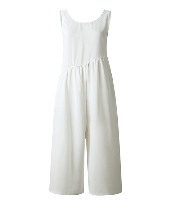 Yokodea Women's Jumpsuits White - White Asymmetrical-Waist Sleeveless Jumpsuit - Women | Zulily