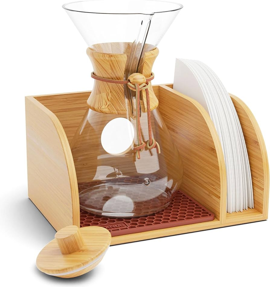 HEXNUB – Caddy and Lid for Pour Over Coffee Makers, Bamboo Stand fits Chemex, Bodum, Cosori Car... | Amazon (US)
