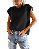 Saodimallsu Women's Crew Neck Knit Sweater Vest Summer Cute Cap Sleeve Lightweight Pullover Top A... | Amazon (US)