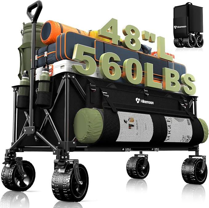 300L Extra Large Wagons Carts Foldable, 560LBS Heavy Duty Collapsible Beach Wagon 48" Long with B... | Amazon (US)