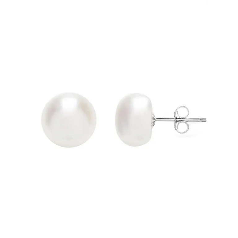 Devuggo 925 Sterling Silver AAA Genuine Freshwater Cultured Pearl White Button Stud Earrings for ... | Walmart (US)