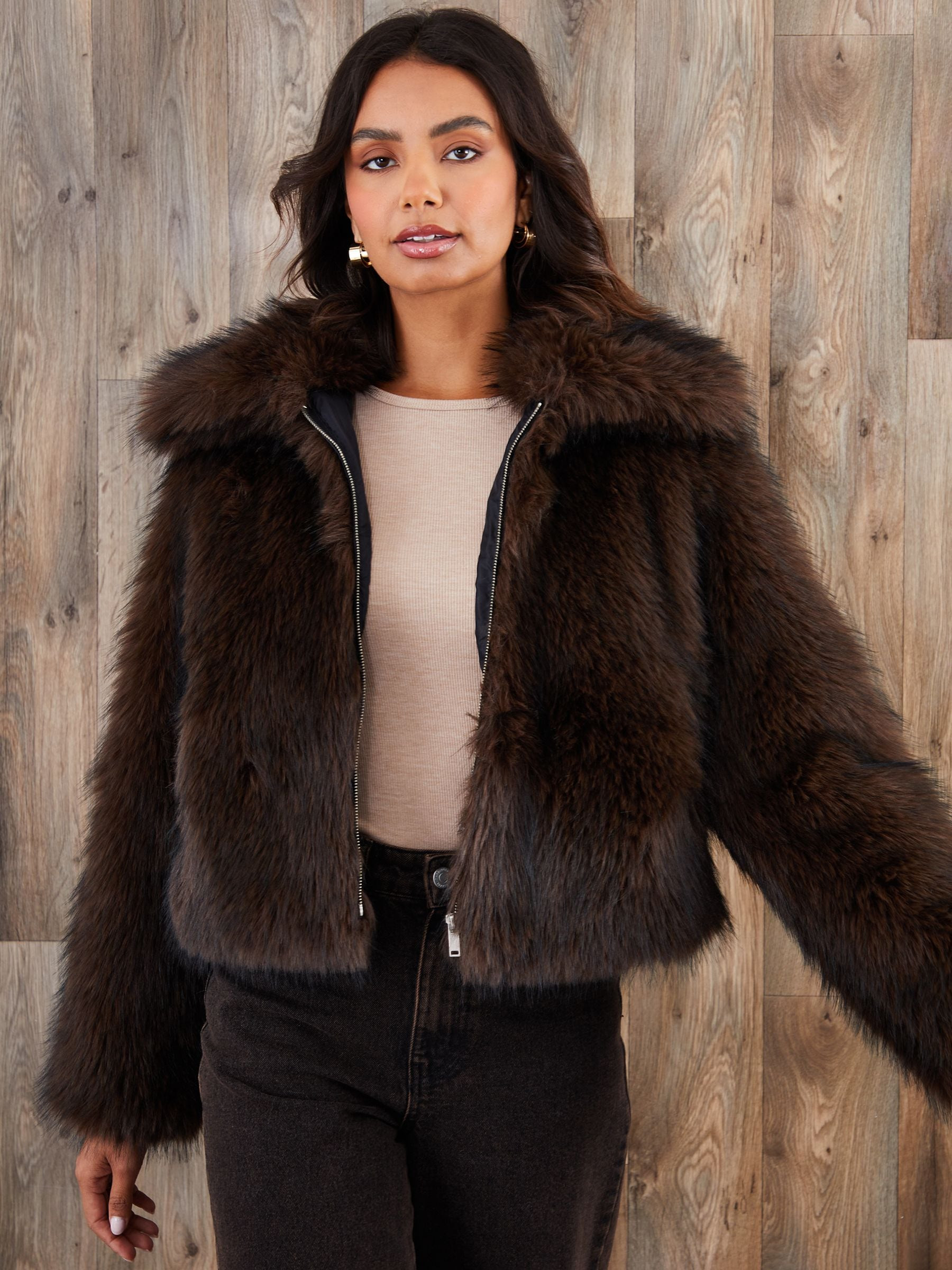 Threadbare Threadbare Chocolate Faux Fur Zip Through Coat | Next US