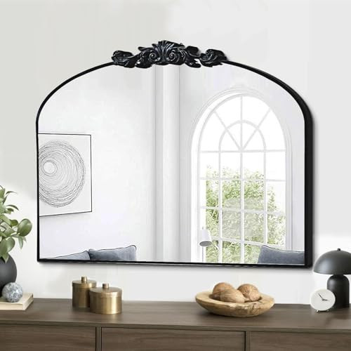 GA Home Black Arched Mirror, 36"x29" Antique Bathroom Mirror with Wooden Frame, Vintage Ornate Baroque Decorative Mirror for Entryway, Fireplace, Living Room | Amazon (US)