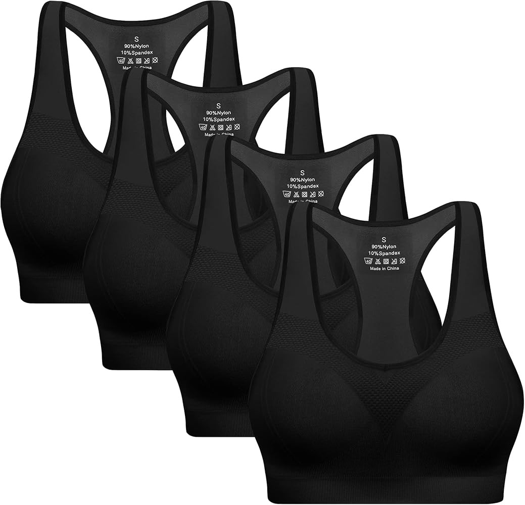 Racerback Sports Bras for Women with Pads - 4 Pack High Impact Athletic Tank Tops for Yoga and Wo... | Amazon (US)