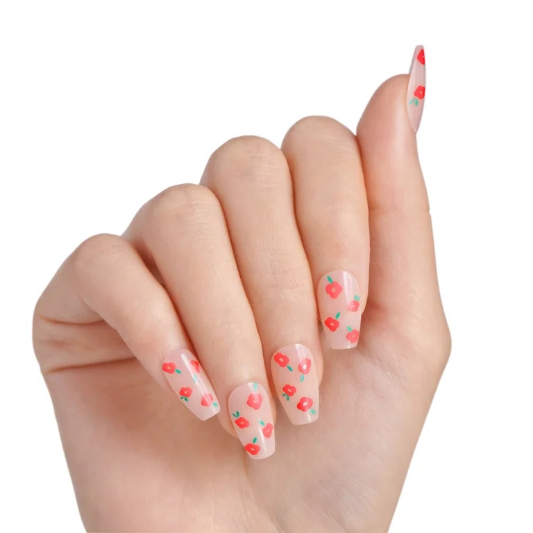 KISS Salon Design Press on Nails, Boldly Glitzy, Red, Short Coffin, 24 Count | Walmart (US)