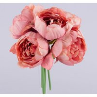 Pink Peonies 5 Stems Bouquet, Artificial Coral Peonies, Blooming Peony Centerpiece, Fabric Faux | Etsy (US)