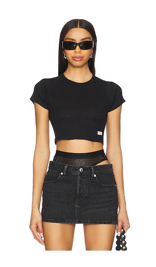 Hotfix Cropped Short Sleeve Crewneck Tee in Black | Revolve Clothing (Global)