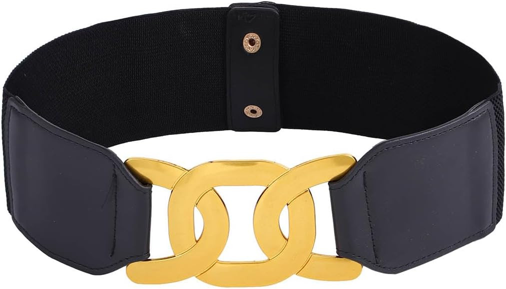 Yalice Women Wide Elastic Waist Belt for Dresses Thick Black Belt with Gold Metal Buckle | Amazon (US)