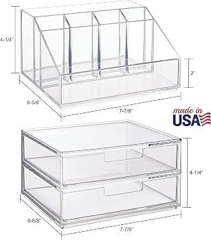 STORi Chloe Stackable Clear Makeup Holder and Double Organizer Drawer Set | Organize Cosmetics an... | Amazon (US)