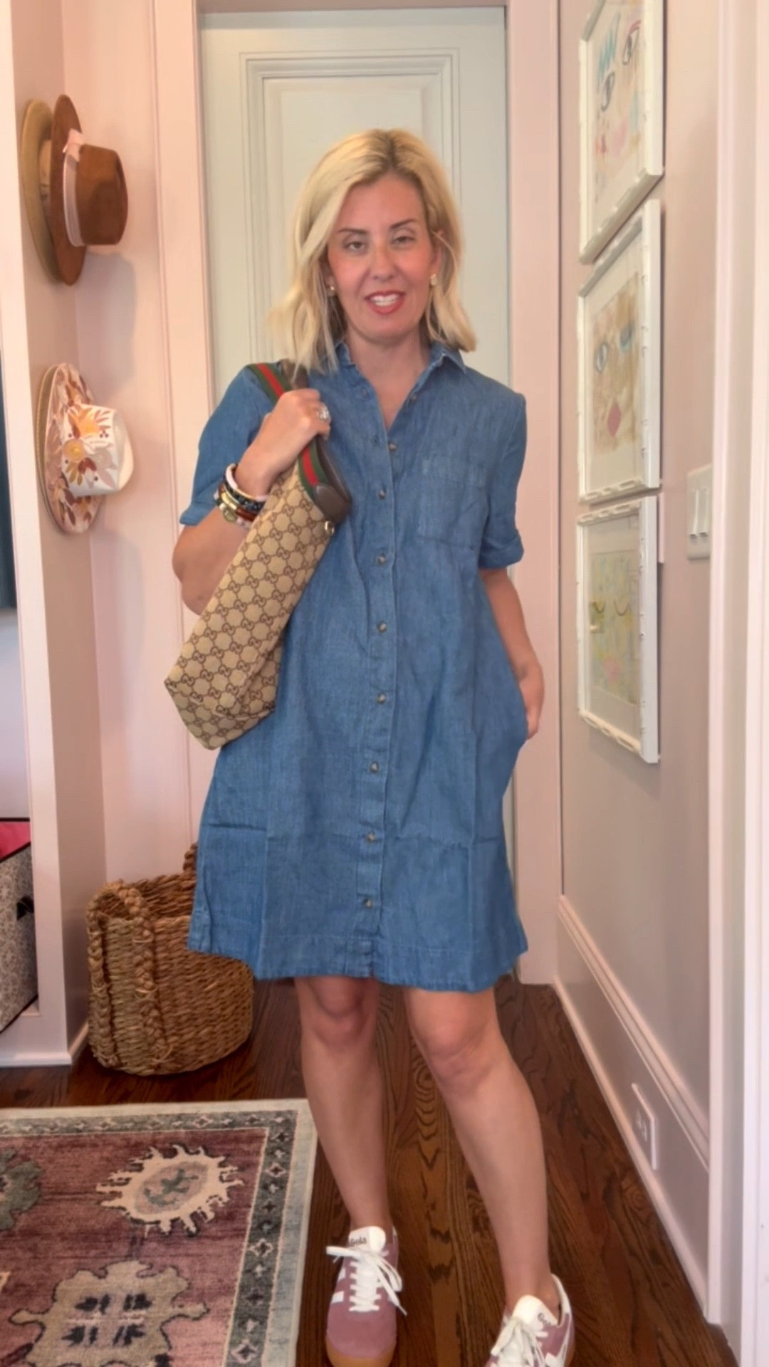 We love a denim dress & this is soooo good! It’s a blank canvas! 
Dress - small
Sneakers - 8 tts 

*code Catherine20 at Allie + Bess

#LTKdayinmylife #LTKootd #LTKmomlife
