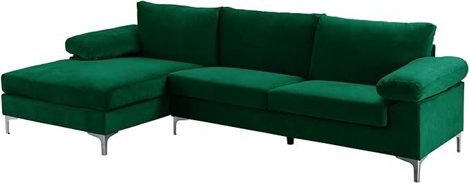 Casa Andrea Milano llc Modern Large Velvet Fabric Sectional Sofa, L-Shape Couch with Extra Wide C... | Amazon (US)