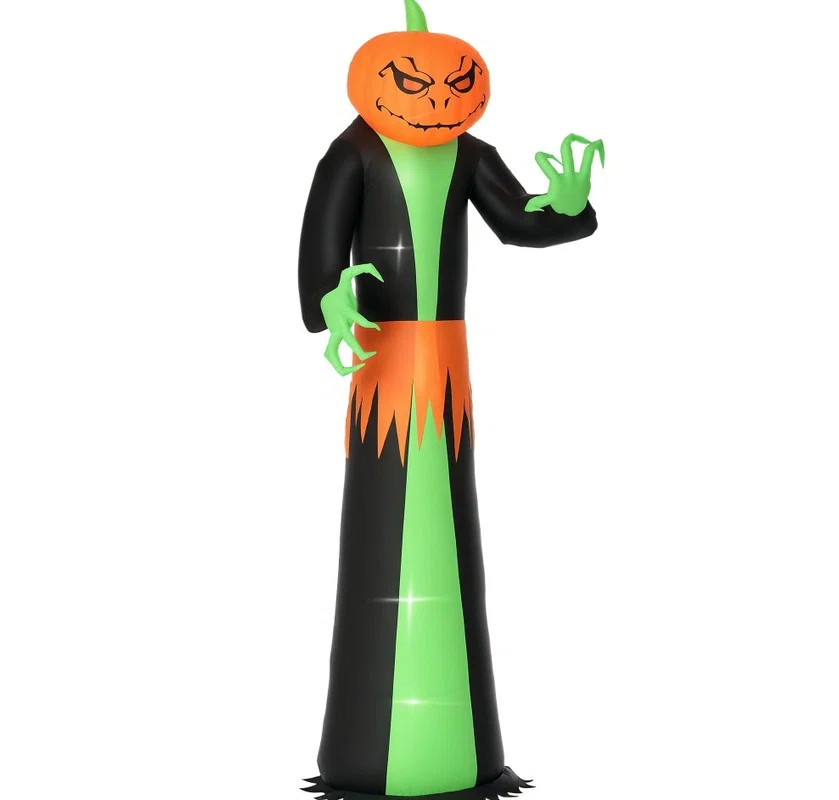 Halloween Inflatable Pumpkin Head Ghost - LED Light-Up Blow Up Decor, Waterproof for Garden, Lawn... | Wayfair North America