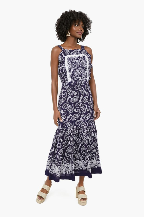 Navy Theodora Paisley Print Apron Dress | Tuckernuck (US)