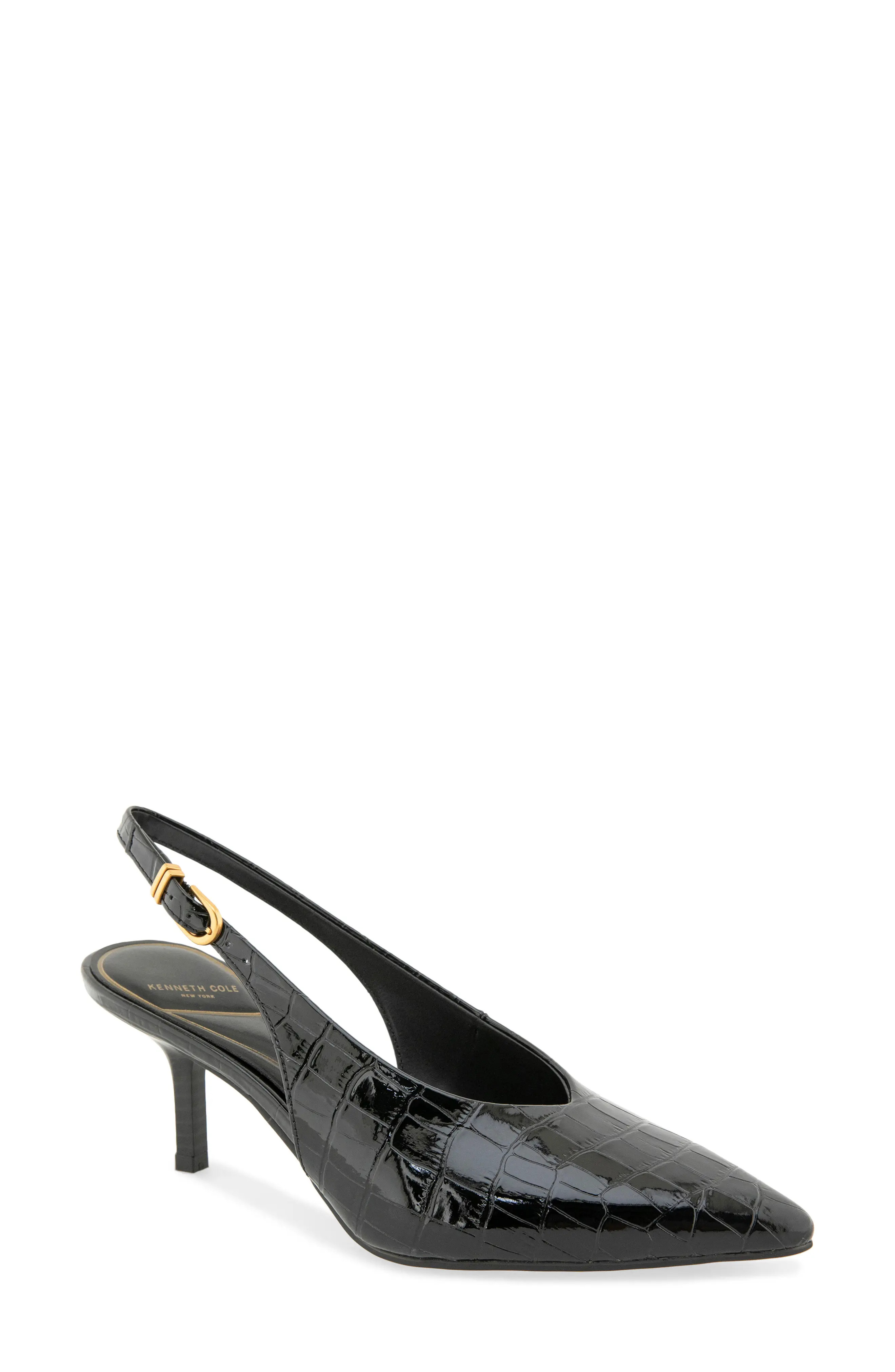 Kenneth Cole Ulysses Pointed Toe Slingback Pump in Black Croco at Nordstrom, Size 9.5 | Nordstrom