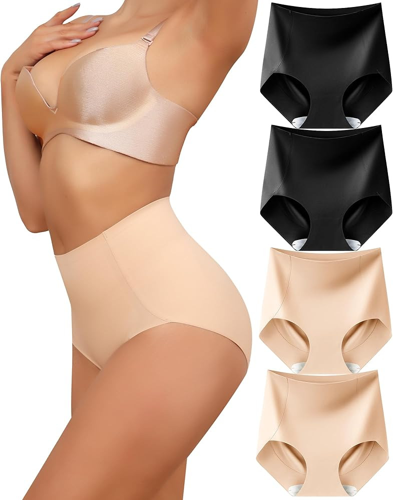 LEVAO Women Tummy Control Underwear, High Waisted Seamless Panties No Show Postpartum Briefs 4 Pa... | Amazon (US)