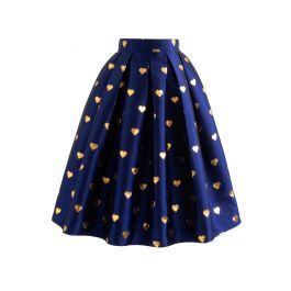 Fall in Love Jacquard Pleated Skirt in Navy | Chicwish