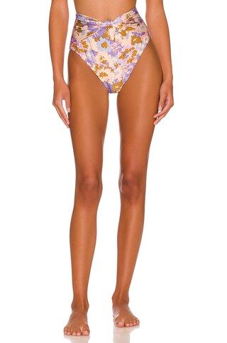 Zimmermann Knot High Waist Bikini Bottom in Purple Multi Floral from Revolve.com | Revolve Clothing (Global)